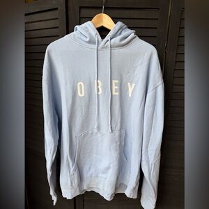 Obey Pale Blue Pullover Hoodie with White Logo